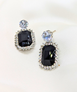 Elegant Black Sapphire & Diamond Drop Earrings