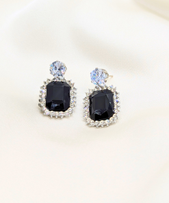 Elegant Black Sapphire & Diamond Drop Earrings - Image 3